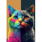 Quadro Em Tecido Canvas Gato Colorido Arte Pop Decoração