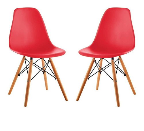 Kit X2 De Silla De Comedor Eames Tradicional Patas De Madera