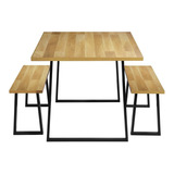 Juego De Comedor Madera + 2 Bancas De Madera/ Premium