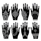 Juego De 8 Plantillas De Tatuaje Henna India Para Mujeres Y 