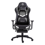 Silla De Escritorio Makkax Gaming Con Apoya Pies Gamer Ergonómica  Negra, Gris Y Blanca Con Tapizado De Cuero Sintético Y Plástico