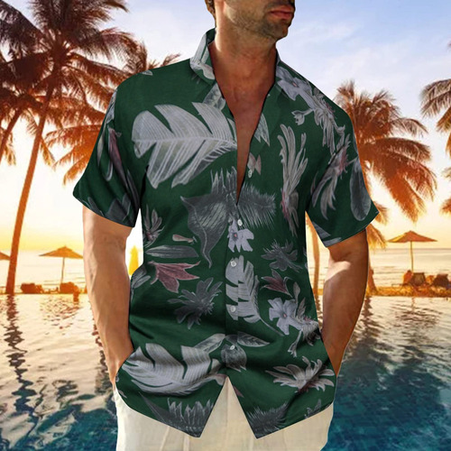 Y Men Camisa De Playa De Manga Corta Hawaiana Estampada Vera