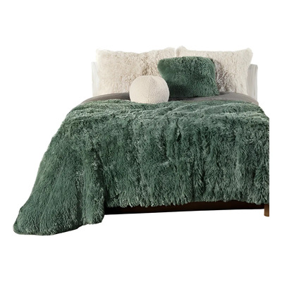 Cobertor Everest Irlanda King Size Xl Color Verde Vianney Pelo Largo | Meses sin interés