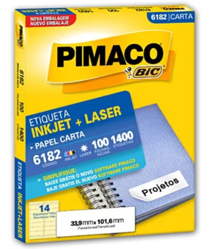 2 Caixas Etiqueta Ink-jet/laser Carta 6182 Pimaco Pt 1400 