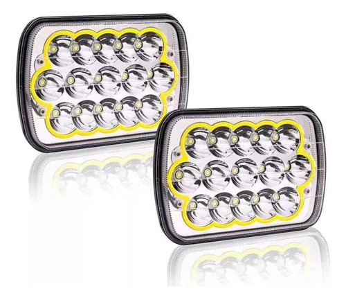 Faros Rectangular 15 Led 5x7 Alta Y Baja Con Arillo De Color