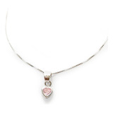 Collar Corazón Circón Rosado Plata Fina 925 45cm