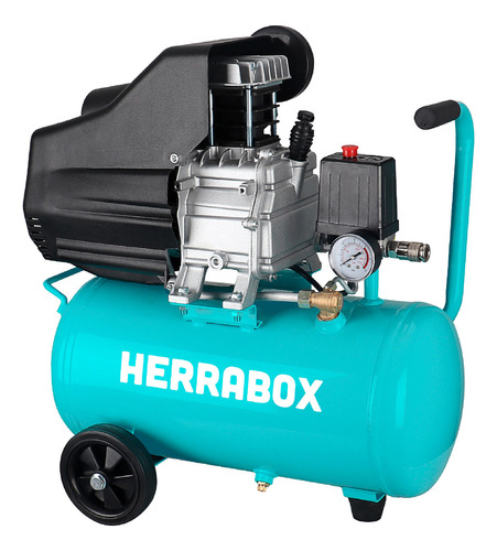 Compresor De Aire 24 Lts Herrabox 1,5 Hp - Con Salida De Acople Rapido Manija Y Ruedas