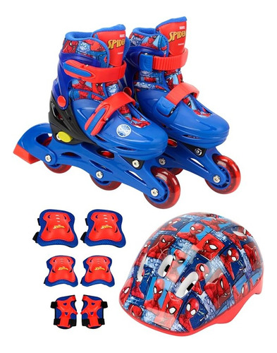 Kit Patins 2 Em 1 3 Rodas Tamanho 28-31 Homem Aranha - Bbr