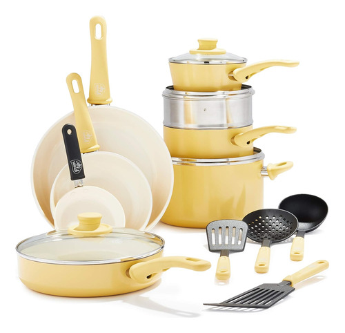 Juegos De Cocina Greenlife Yellow Ceramica 16 Piezas