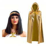 Disfraz Egipcio Cleopatra Peluca Vincha + Capa Dorada 130 Cm