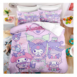 New Juego De Ropa De Cama Kuromi Con Funda De Edredón