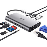 Hub Usb C 10 En 1 Hdmi Ethernet Vga Audio Sd Para Macbook