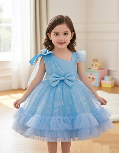 Elegante Vestido De Fiesta Para Niñas Con Tul Con Estampado