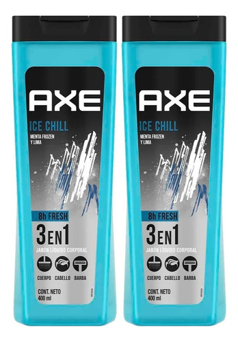 2 Jabón Líquido 3 En 1 Axe Ice Chill 400 Ml