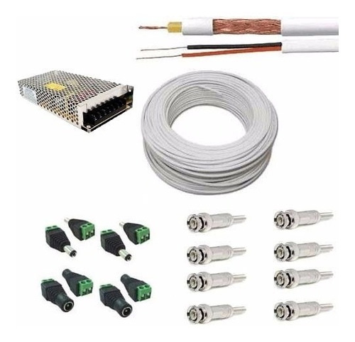 Kit Cabo Cftv 100m 4mm C./16 Conectores E Fonte5a P100c16cf5