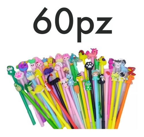 Plumas Kawaii 60 Pz Tinta Azul Boligrafo Kawaii Lapicero Azu