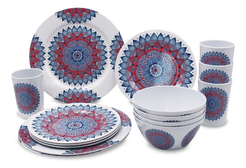 Vajilla De Cocina Melamina Decorada Mandala 16 Pz Fraciel Color Blanco