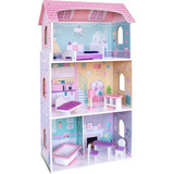 Casa De Muñecas Para Niñas Casita Scarlett Jueguete Infantil Color Rosa Con 8 Muebles Y Accesorios, Hermosos Detalles, Amplia, Divertida, Ideal Para Muñecas Grandes