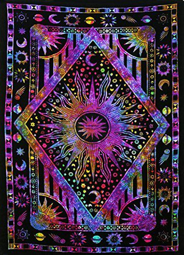 Tapiz Hippie Sol Luna Bohemio Psicodélico Multicolor 140x210