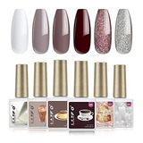 Esmalte - Lanfo Gel Nail Polish Kit 6 Colors Glitter White S