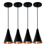 Kit Com 4 Pendentes  Preto Com Cobre Bancada Cozinha Gourmet