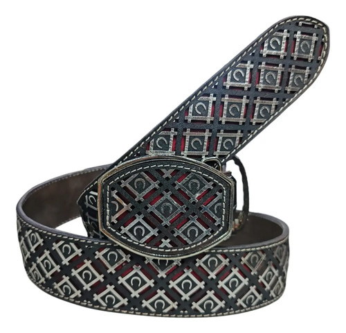 Cinto Plata Herradura Laser Cincelado Vaquero Hebilla Cuadra