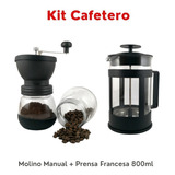 Kit Cafetero Molino Manual De Vidrio + Prensa Francesa 800ml