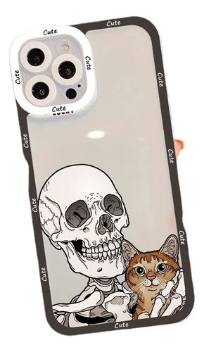 Funda Transparente Con Diseño De Calavera Y Gato Para iPhone