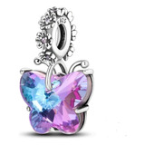 Charm Mariposa Cristal Swarovski Tornasol Plata 100% Ley 925