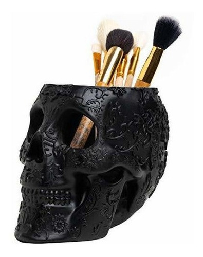 Porta Brochas De Maquillaje De Calavera Extra Grande, Resina