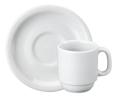 Jogo De Xícara 80ml Com Pires 12 Peças Para Café Cilíndrica Porcelana Schmidt