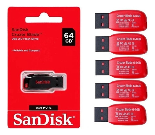 5 Pen Drive Sandisk Usb 64gb Cruzer 2.0 Flash Drive Memory
