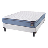 Colchón + Somier 2p King Koil Caress 140 X 190 + 2 Almohadas Color Azul Y Blanco