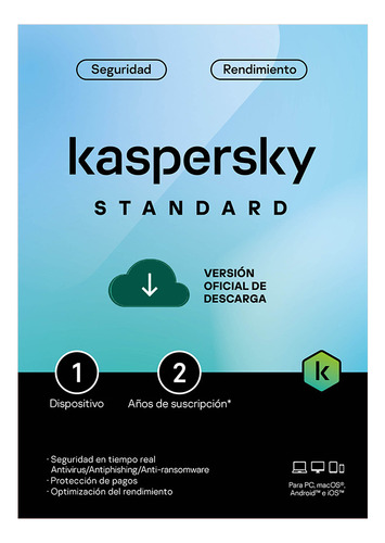 Licencia Kaspersky Standard 1 Dispositivo 2 Años (antivirus)