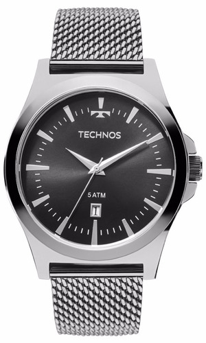 Relógio Redondo Technos Masculino Prata Steel 2115lal/0p Cor Da Correia Prateado Cor Do Bisel Prateado Cor Do Fundo Preto