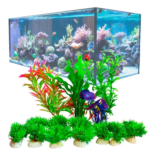 Plantas Artificiales Decoración Acuario Pecera 14 Piezas