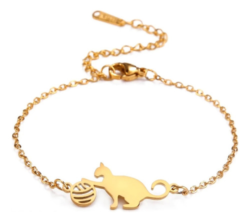 Pulseira Feminina Aço 316  Dourada Antialérgica Gatinho 