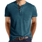 Camiseta Henley Casual Para Hombre Playera De Solapa Frontal