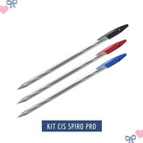 Kit Caneta Cis Spiro Pro 0.7mm 3 Cores Azul Vermelho Preto