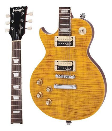 Guitarra Canhota Vintage V100 Afd Flamed Amber