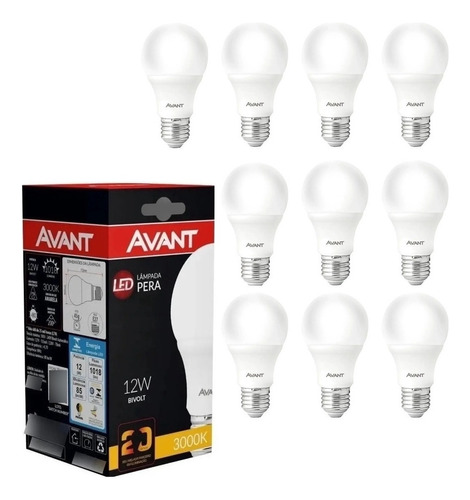 Kit 10 Lampada Led Bulbo 12w E27 Branca Quente 3000k Amarela