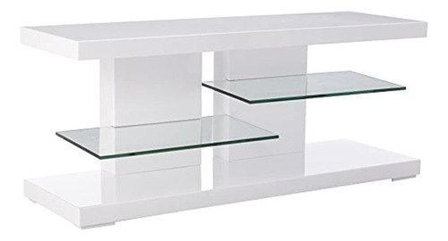 Mesa Para Tv Con Estantes De Vidrio/blanco, 4 Niveles