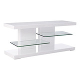 Mesa Para Tv Con Estantes De Vidrio/blanco, 4 Niveles