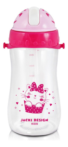 Garrafa Squeeze Infantil Escolar Com Canudo E Alça 460 Ml Cor Pink/gatinha