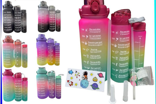 3 Botellas De Agua Motivacional 3 Tamaños Kawaii 