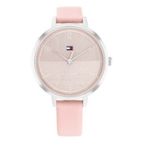 Reloj Tommy Hilfiger Para Mujer De Cuero Rosa 1782618 Color Del Bisel Plateado