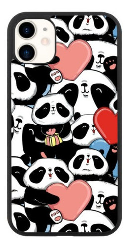 Funda Protector Para iPhone Panda Collage Corazon Tierno