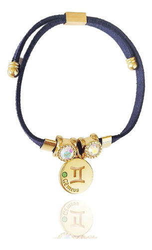 Pulseira De Signo Regulável Cristal-banho Ouro 18k-gêmeos