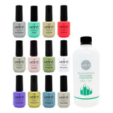 Meline 12 Esmaltes Semipermanente Gel Uñas + Removedor 500ml