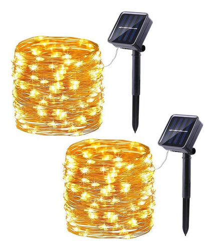 2 Piezas 20 M Tira De Alambre Led Hadas Luz Solar Powered